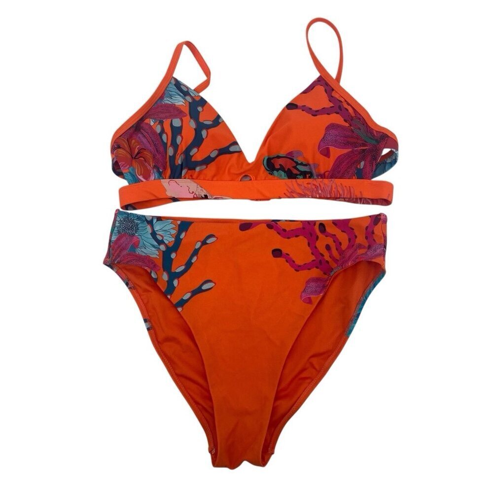 Desigual Women's Size Large (US) Orange Multi Print Bikini Two Piece 22SWMK16